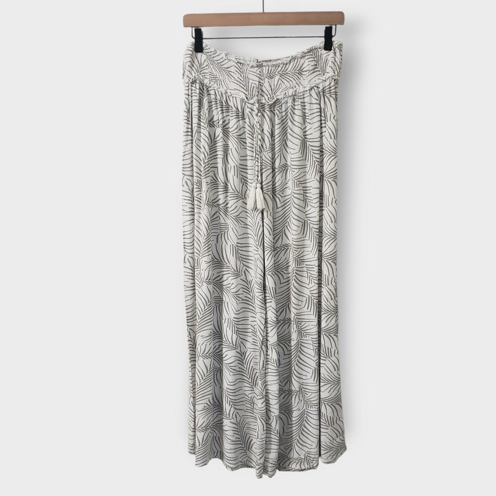 Salty Lemon Womens Palm Floral Wide Leg Palazzo Pant Size‎ Lg Coastal Beach Gray